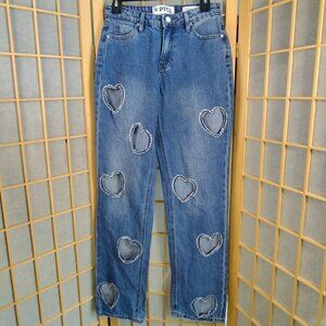 PTCL Laser Cut Heart Embellished Jeans Size 25 NWT
